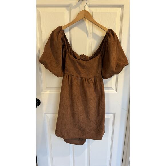 Francesca’s Blue Rain Cassie Brown Bow Back Corduroy Mini Dress Small - Picture 1 of 8